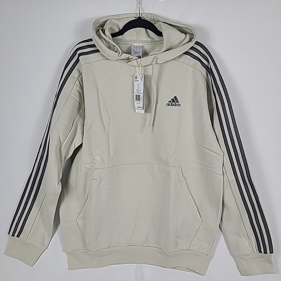 adidas Other - NEW Adidas Men's 3-Stripes Hoodie Hooded Sweatshirt Pullover In Ivory/Grey Sz L
